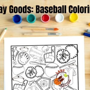 printable baseball coloring page from the Game Day Goods collection by LadySportsFans. Perfect for relaxing during commercial breaks, keeping the kids entertained, or simply adding your own flair to baseball season, this high-energy page is packed with classics